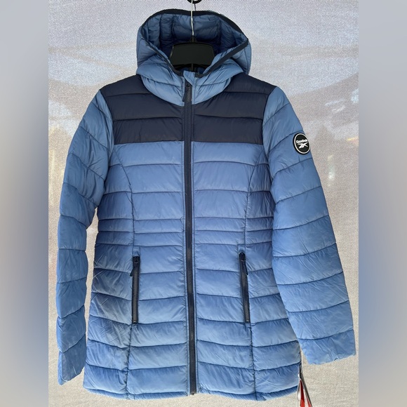 Reebok Women’s Long Length Quilted Puffer Parka Coat Blue - Picture 10 of 10
